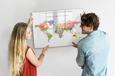 Dry erase board magnetic World map with places to mark
