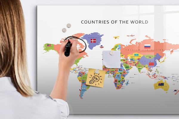 Dry erase board magnetic World map with places to mark