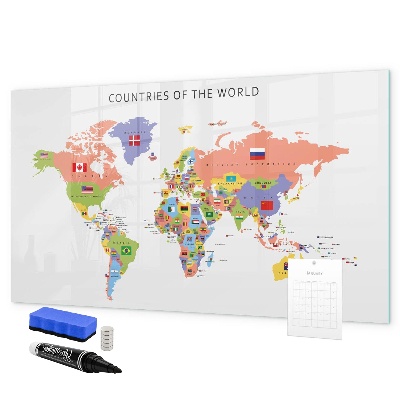 Dry erase board magnetic World map with places to mark