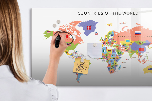 Dry erase board magnetic World map with places to mark