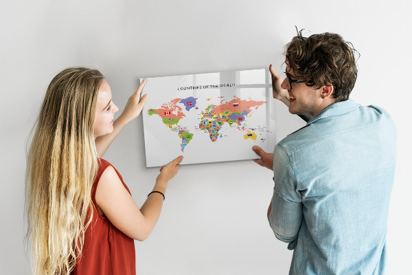 Dry erase board magnetic World map with places to mark