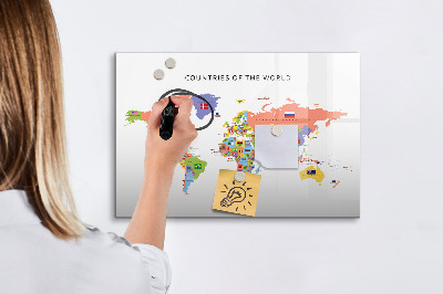 Dry erase board magnetic World map with places to mark