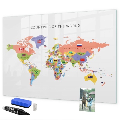 Dry erase board magnetic World map with places to mark