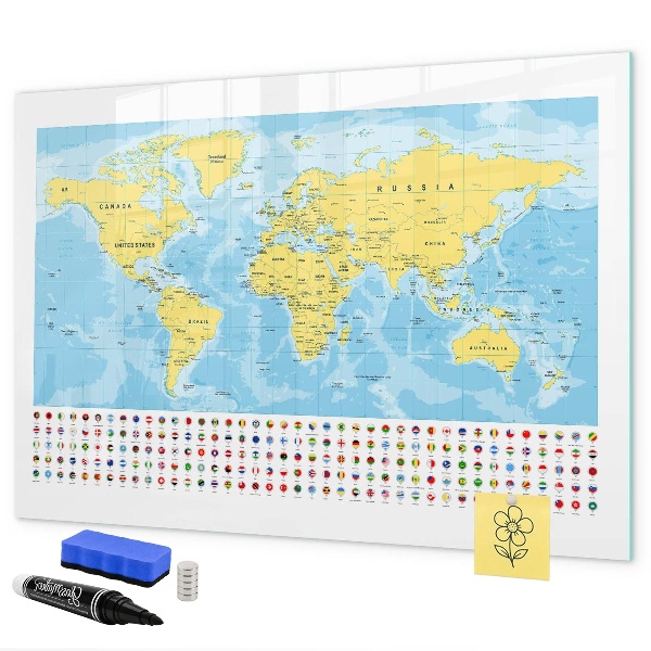 Dry erase board magnetic A world map for personalization and memories