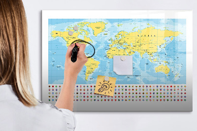 Dry erase board magnetic A world map for personalization and memories