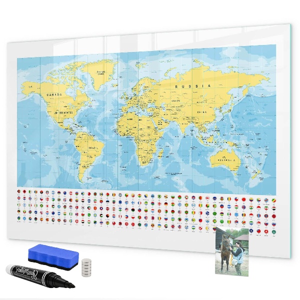 Dry erase board magnetic A world map for personalization and memories