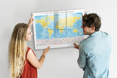 Dry erase board magnetic A world map for personalization and memories