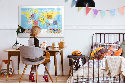 Dry erase board magnetic A world map for personalization and memories