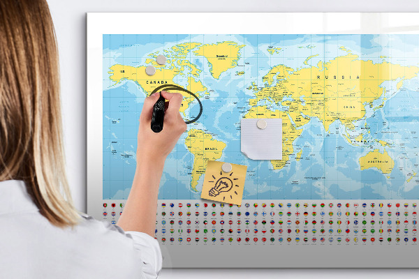 Dry erase board magnetic A world map for personalization and memories