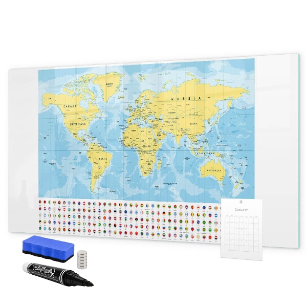 Dry erase board magnetic A world map for personalization and memories