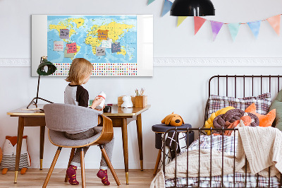 Dry erase board magnetic A world map for personalization and memories