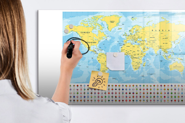 Dry erase board magnetic A world map for personalization and memories