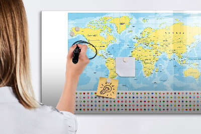 Dry erase board magnetic A world map for personalization and memories