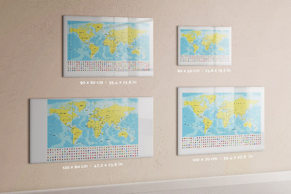 Dry erase board magnetic A world map for personalization and memories