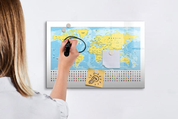 Dry erase board magnetic A world map for personalization and memories