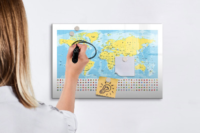 Dry erase board magnetic A world map for personalization and memories