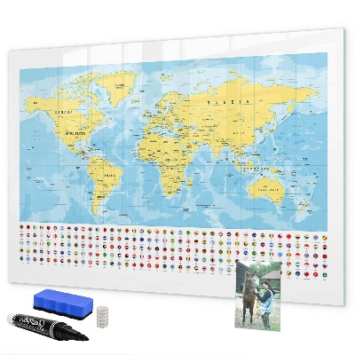 Dry erase board magnetic A world map for personalization and memories