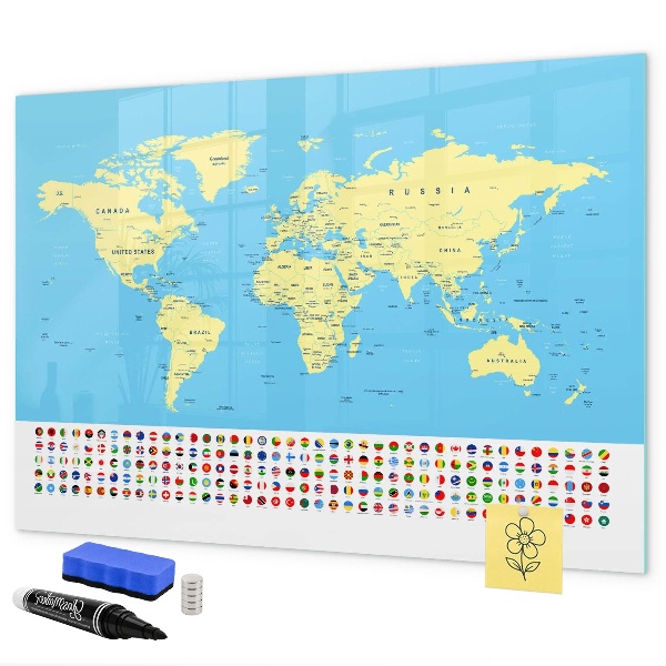 Magnetic dry erase board World map with photo locations