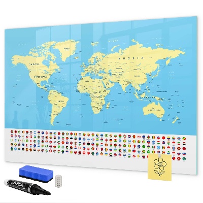 Magnetic dry erase board World map with photo locations
