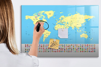Magnetic dry erase board World map with photo locations