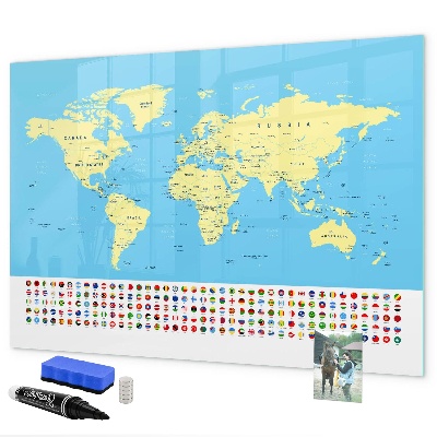 Magnetic dry erase board World map with photo locations