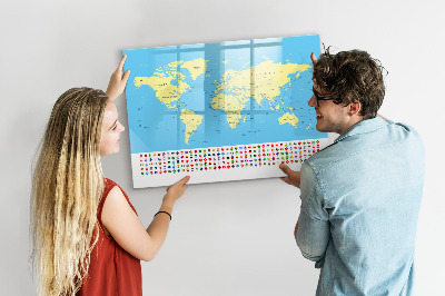 Magnetic dry erase board World map with photo locations
