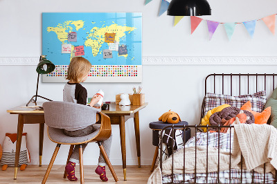 Magnetic dry erase board World map with photo locations