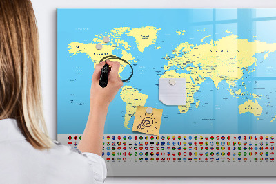Magnetic dry erase board World map with photo locations