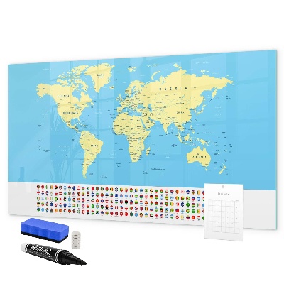 Magnetic dry erase board World map with photo locations