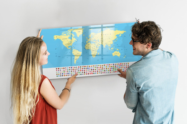 Magnetic dry erase board World map with photo locations