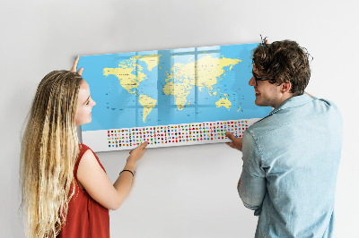 Magnetic dry erase board World map with photo locations