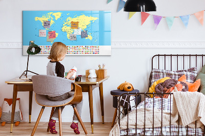 Magnetic dry erase board World map with photo locations