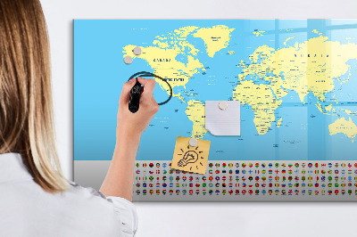 Magnetic dry erase board World map with photo locations