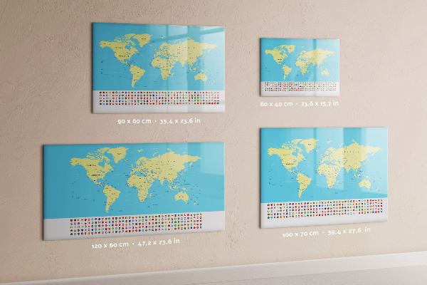 Magnetic dry erase board World map with photo locations