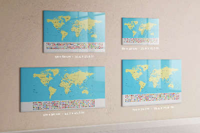 Magnetic dry erase board World map with photo locations