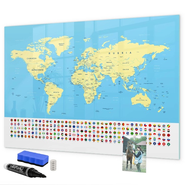 Magnetic dry erase board World map with photo locations