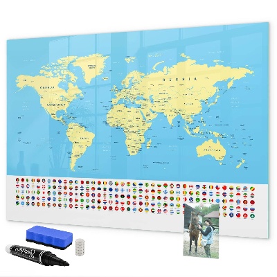 Magnetic dry erase board World map with photo locations