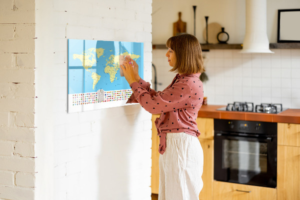 Magnetic dry erase board World map with photo locations