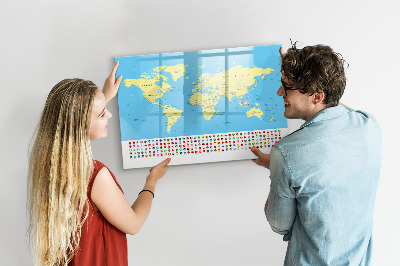 Magnetic dry erase board World map with photo locations