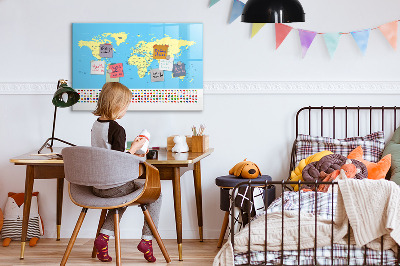 Magnetic dry erase board World map with photo locations