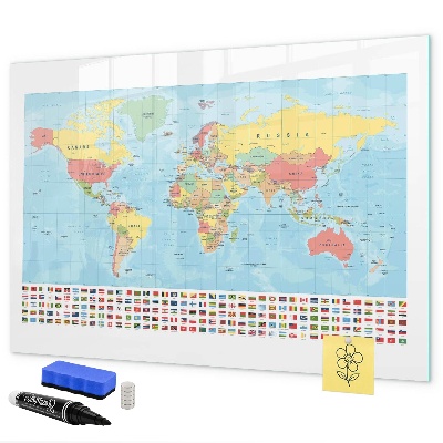 Dry erase board magnetic World map with places to mark