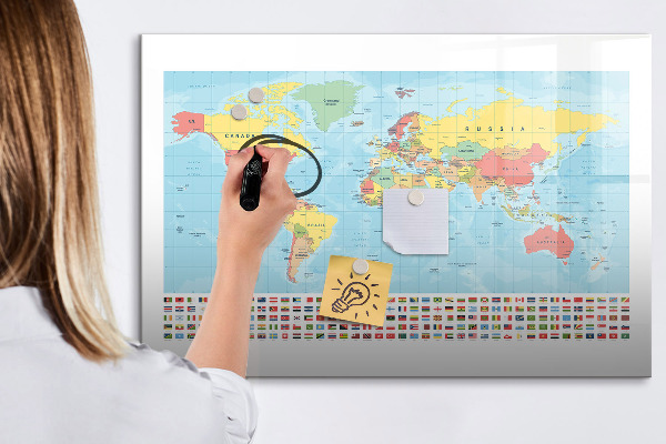 Dry erase board magnetic World map with places to mark