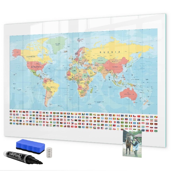 Dry erase board magnetic World map with places to mark