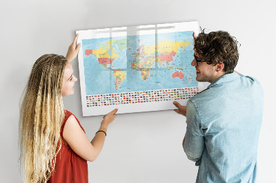 Dry erase board magnetic World map with places to mark