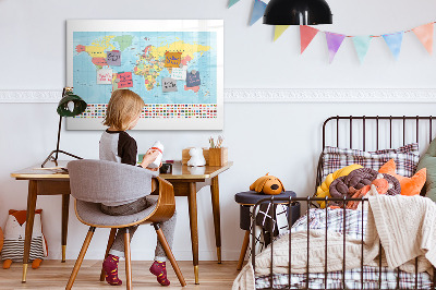 Dry erase board magnetic World map with places to mark
