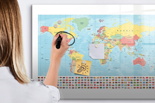 Dry erase board magnetic World map with places to mark