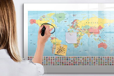 Dry erase board magnetic World map with places to mark