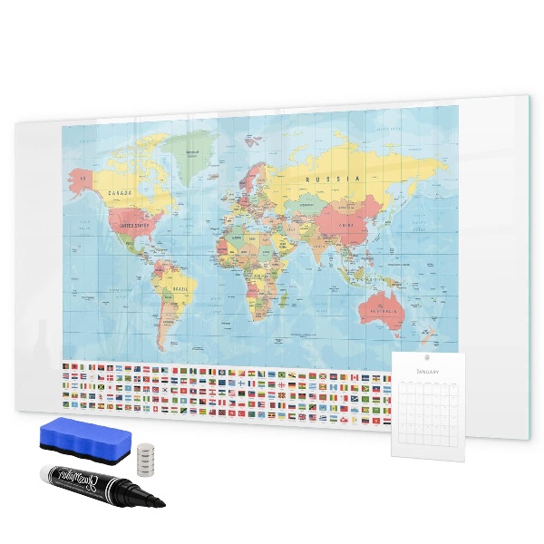 Dry erase board magnetic World map with places to mark