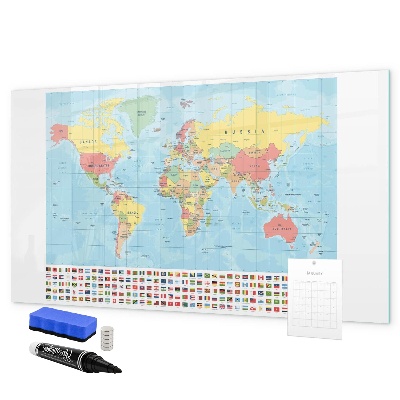 Dry erase board magnetic World map with places to mark