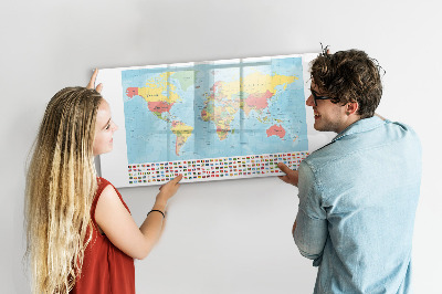 Dry erase board magnetic World map with places to mark